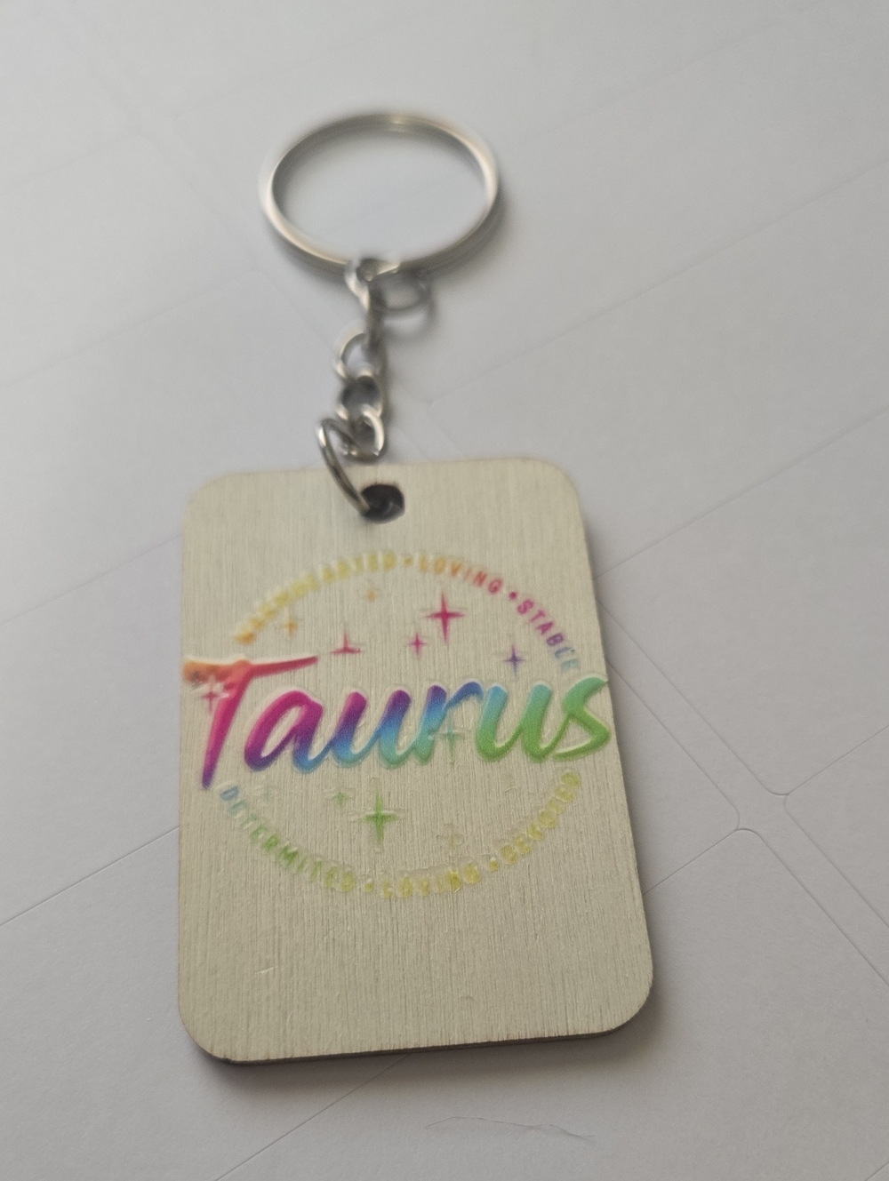 Handmade Zodiac Keychain – Taurus Wood Charm. Key14